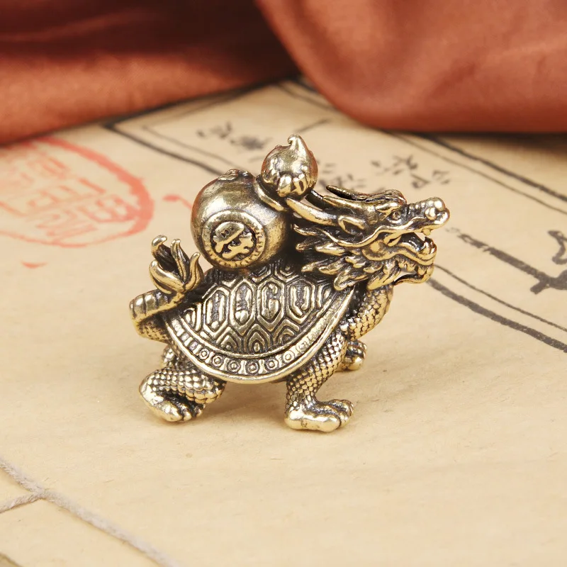 

Retro Brass Fulu Dragon Turtle Desktop Ornaments Gourd Overlord Crafts Tea Pet Ornaments Old Copperware Wholesale