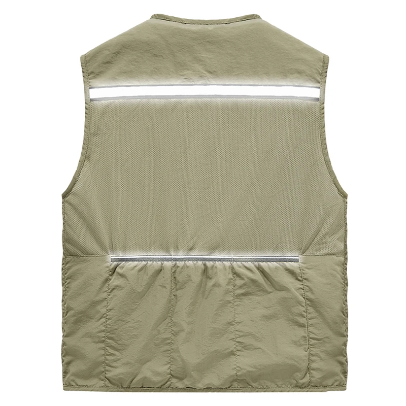 Men Outdoor Leisure Fishing Vest Men New Multi Pocket Hiking Photography Waistcoat Reflective strip design Sleeveless Vest Male