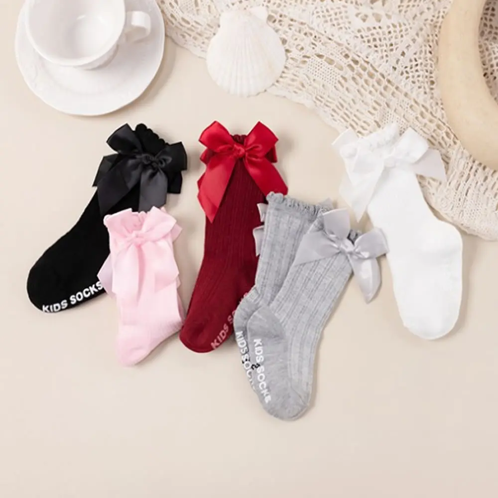 Cotton baby socks babies big bow dress stocking girl student princess sock long tube loose socks chaussettes enfant newborn sock