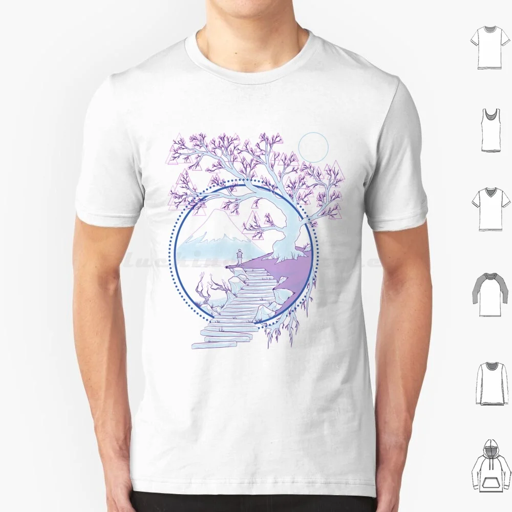 Cherry Tree T Shirt 6xl Cotton Cool Tee Cherry Tree Japan Mountain Sun Circle Lantern Water Snow Purple Pink Simple