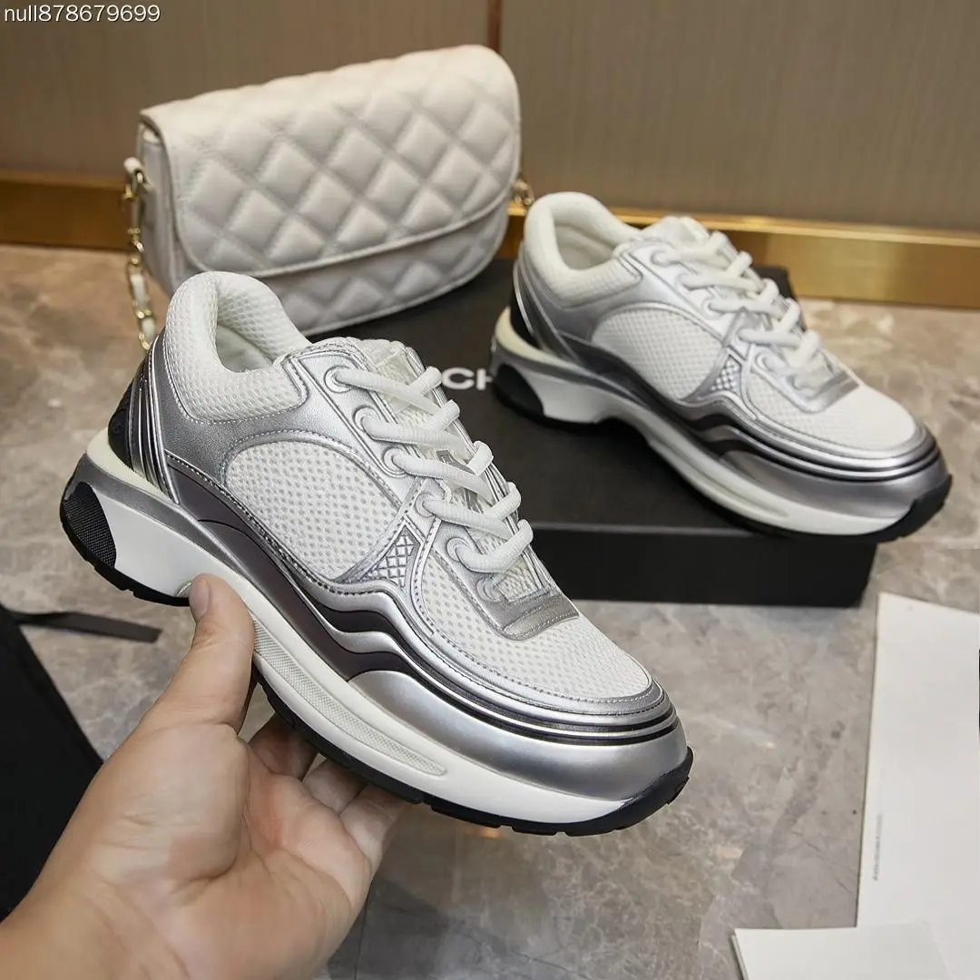Unisex Fashion Breathable Mesh Metallic Silver Casual Sneakers Lace-up Daily Commute Non-slip Sports Footwear