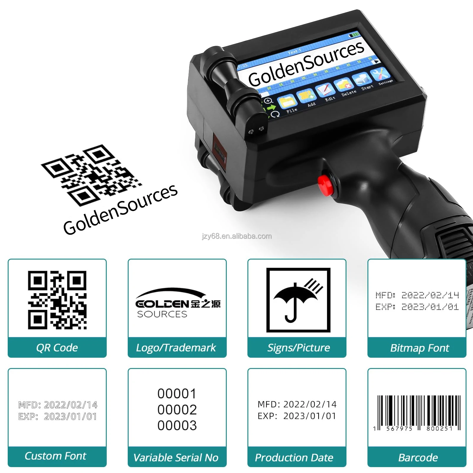 Stampante portatile a getto d'inchiostro portatile con codifica termica Stampante portatile a getto manuale per bottiglia di plastica Logo in legno Codice QR Data di scadenza