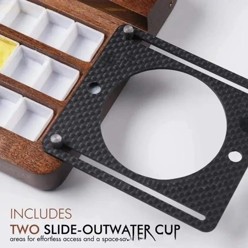 Portable 24 Wells Watercolor Palette Foldable Wooden Paint Tray for Artists Beginner Travel Painting Sketching Drawing Tools view 3