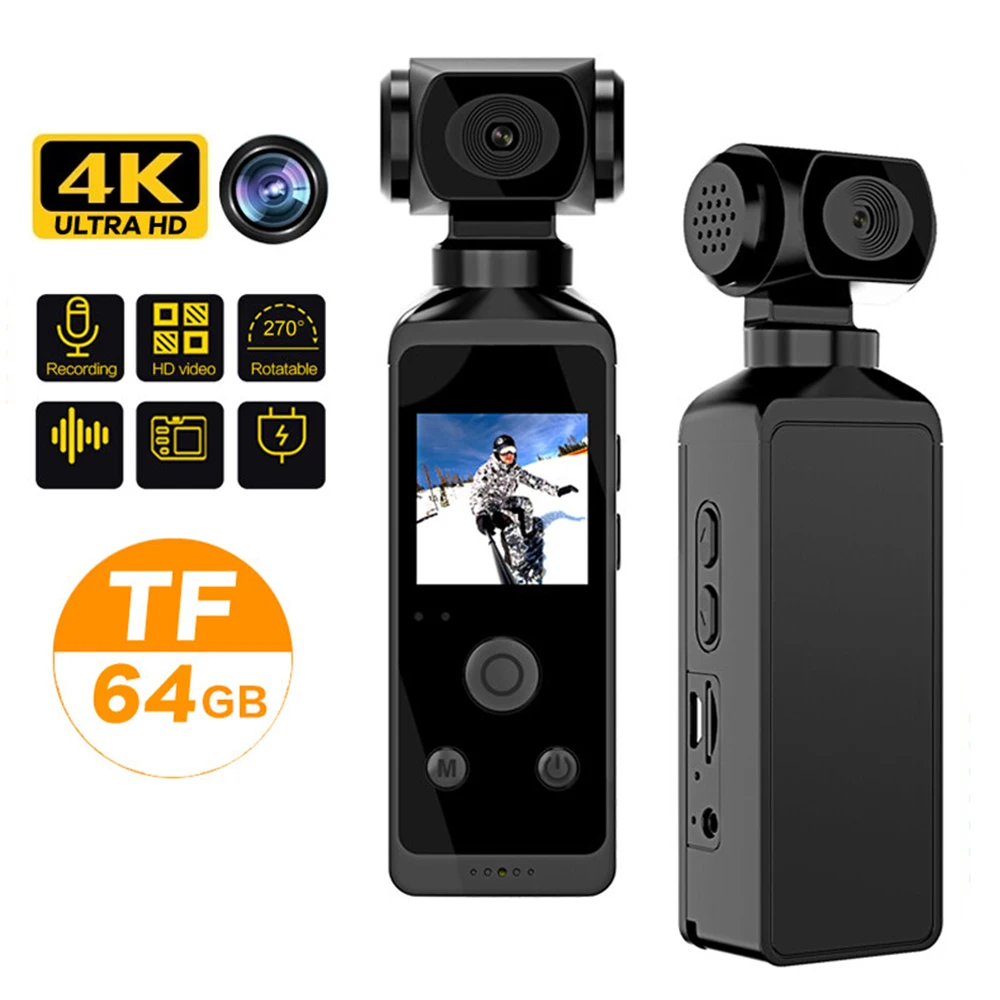 

Mini Camera 4K 1080P Pocket Camcorder HD 1.3'' LCD Screen 270 Degrees Rotatable Wifi Mini Camera with Waterproof Case Motion Cam