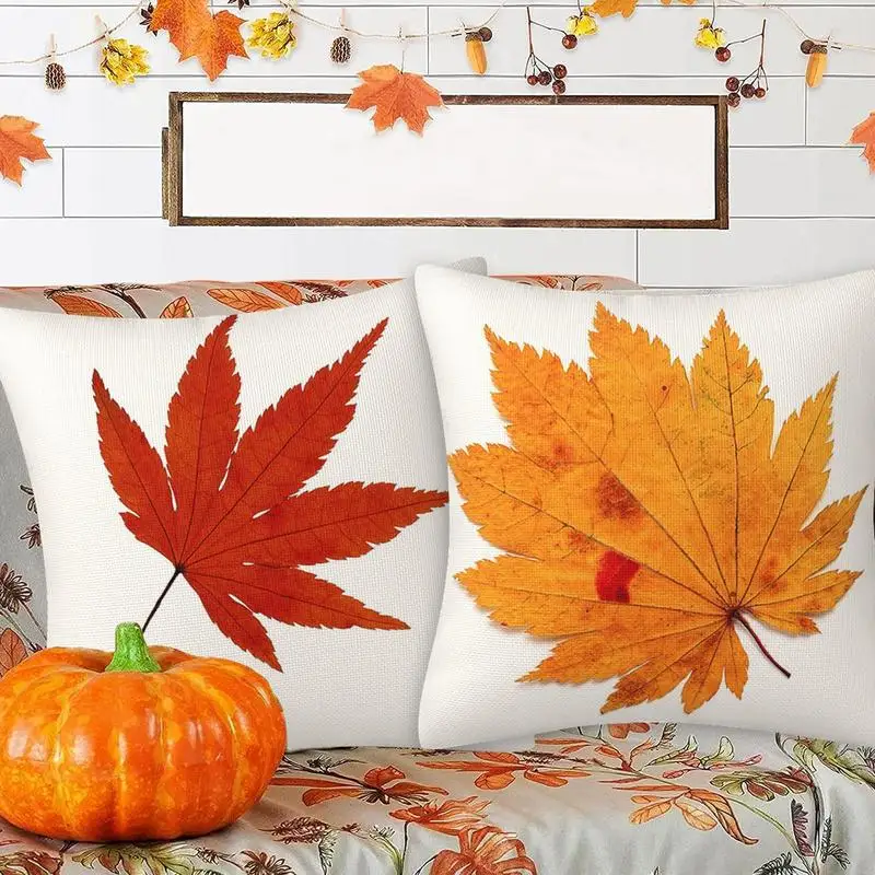 

Thanksgiving Pillow Cases 18x18 Outdoor Farmhouse Pillow Cases Set Of 4 Pumpkin Maple Throw Covers Hello Fall Cushion Cases For