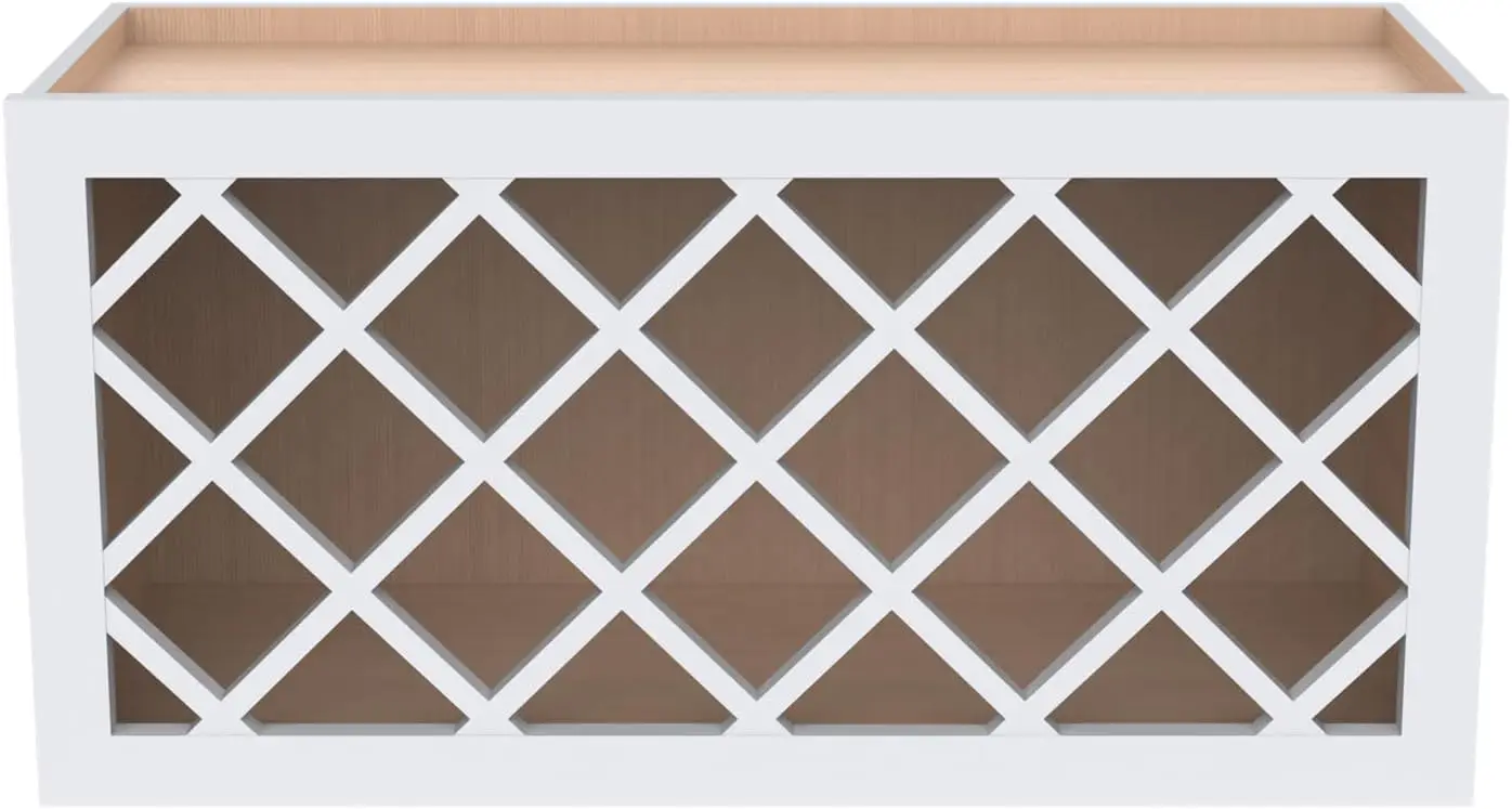 

Настенный шкаф-стеллаж для винных бутылок из массива дерева с решетчатыми панелями - Хранение вина для бара, кладовой (белый, 91 см (Ш) x 30 см (Г) x 38 см (В))