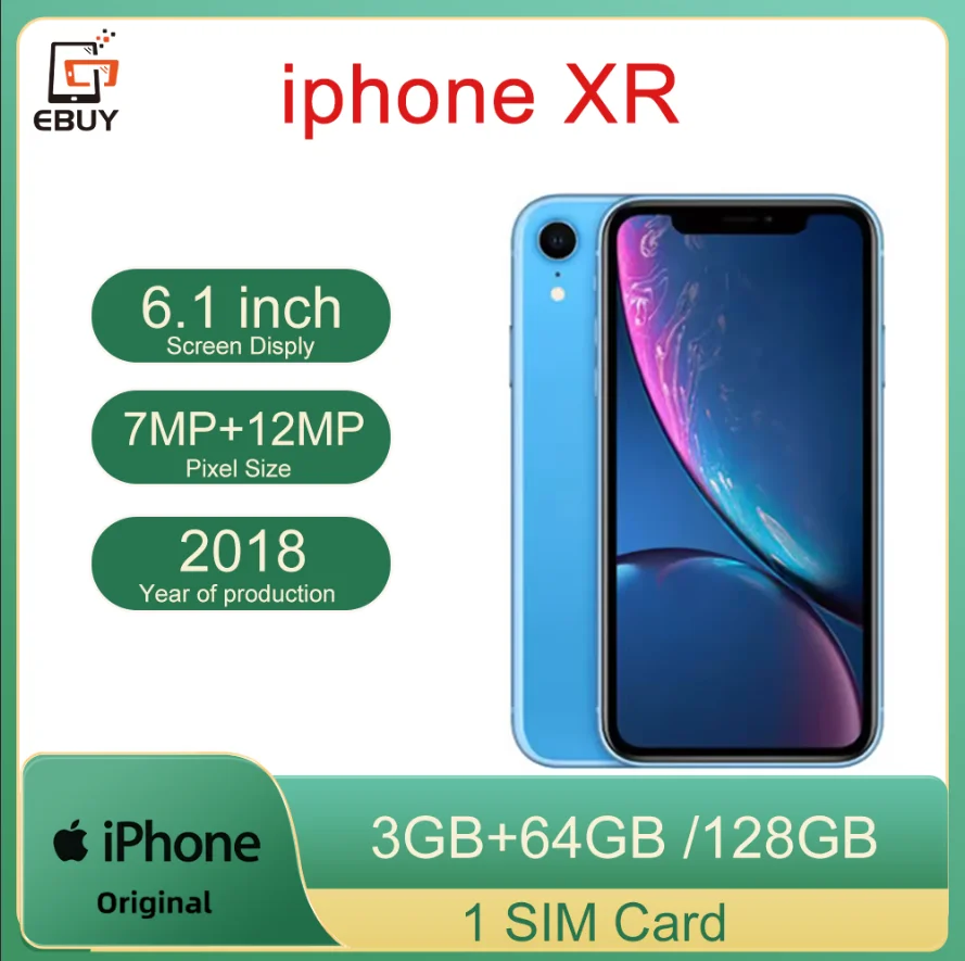 Teléfono móvil Original iPhone XR 4G LTE pantalla de 6,1 "64GB/128GB ROM 3GB RAM 12MP A12 Bionic IOS teléfono móvil desbloqueado