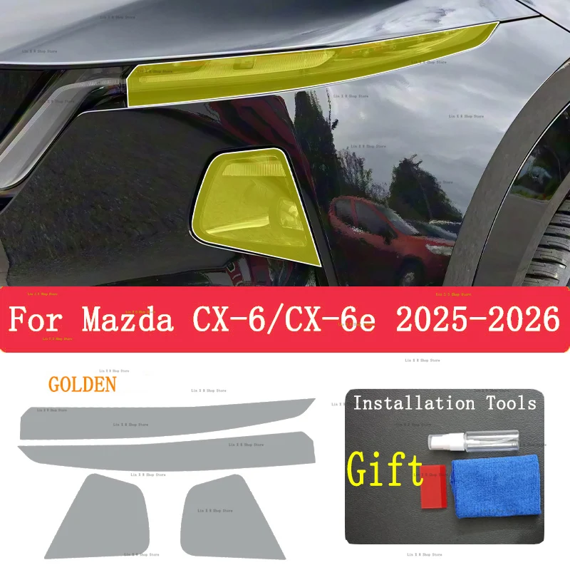 لمازدا cx-6/cx-6e 2025-2026 سيارة المصابيح الأمامية طبقة رقيقة واقية الجبهة كشافات غطاء المدخن الأسود طبقة من البولي يوريثان الملحقات ملصق