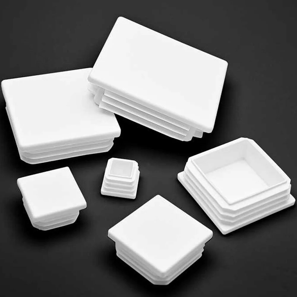 Square/Rectangle Plastic White Blanking End Cap Caps Tube Pipe Inserts Plug Bung Cover Steel Table Leg Feet Pad 13x13~120x120mm