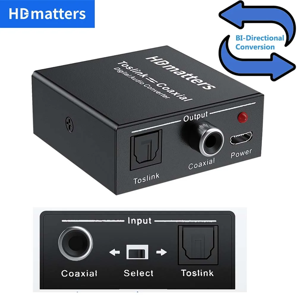 Two Way Digital Audio Converter Repeater Digital Coaxial to Optical Toslink Audio Converter BI-directional Toslink to Coax Audio