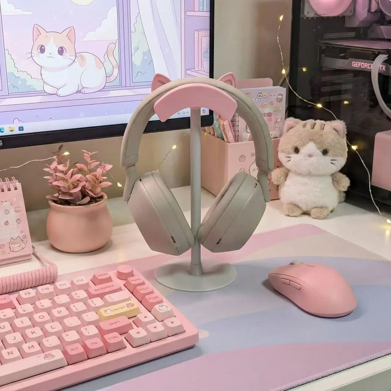 Ins Cute Korean-style Headphone Stand New Girl Pink Gaming Headset Holder Over-ear Hanger Desktop Storage and Display Cute Gift image 4