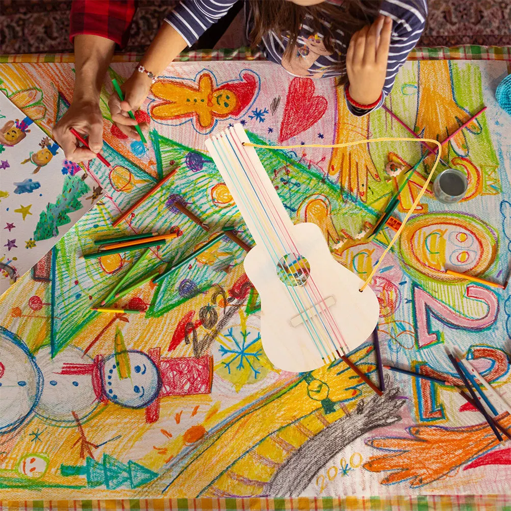 5Pcs Unfinished Wooden Guitar DIY Making Music Instrument for Kids Unique Shape Toy Guitar Unpainted Wooden Guitar,