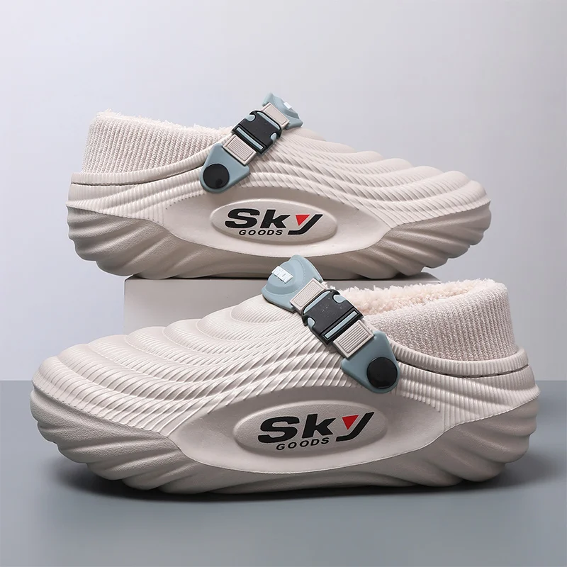 

2025 Outdoor Two-Piece Hole-Style Sandals, Thick-soled Warmth-Enhancing Down-filled Cotton Slippers for Autumn and Winter
