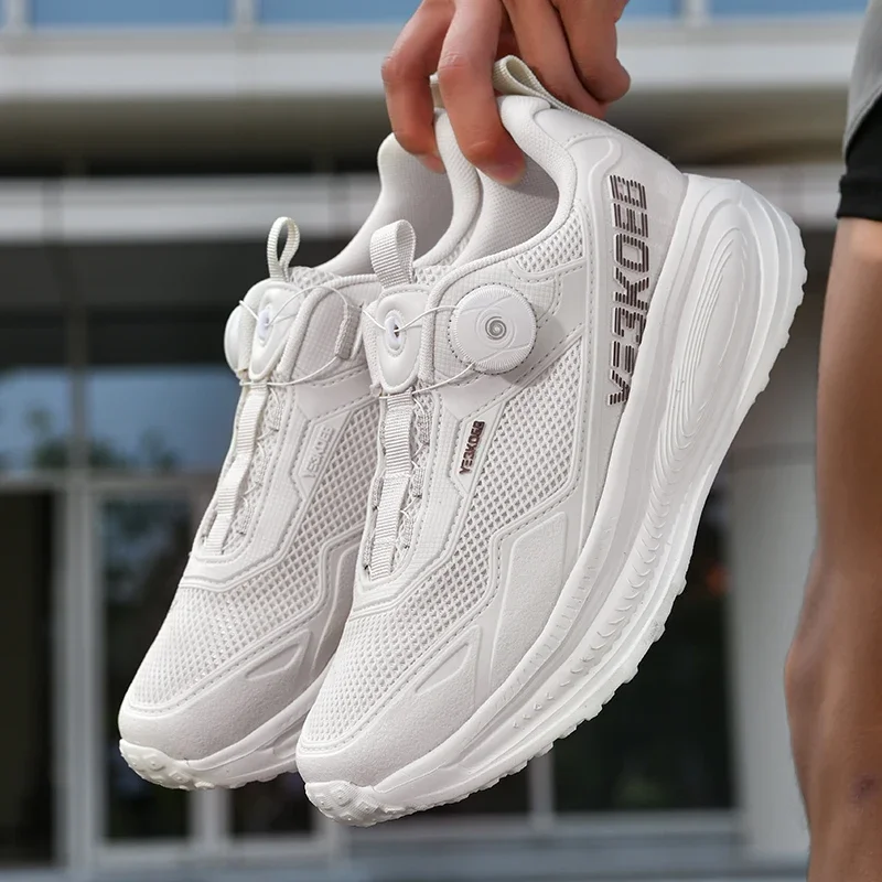 Men Shoes Rotary Button Running Shoes Breathable Mesh Outdoor Trekking Sneakers Non Slip Thick Sole Casual Sports Shoes