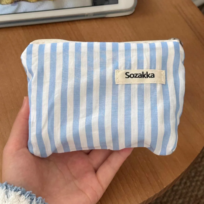 Canvas Striped Makeup Bag Lipstick Make Up Organizer Key Coin Pouch Coin Purse Women Cosmetic Bags