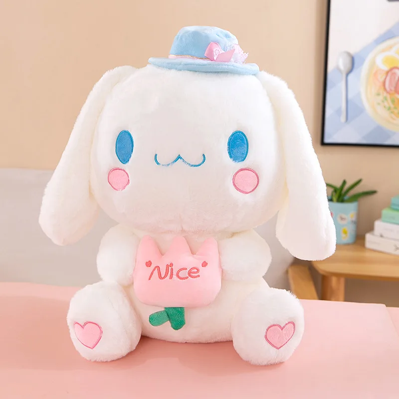 Sanrio Nice Bouquet Cinnamon Dog Sleep With Girl Big Eared Dog Birthday Present Plush Toy Doll Pillow Bedroom Decoration Gift