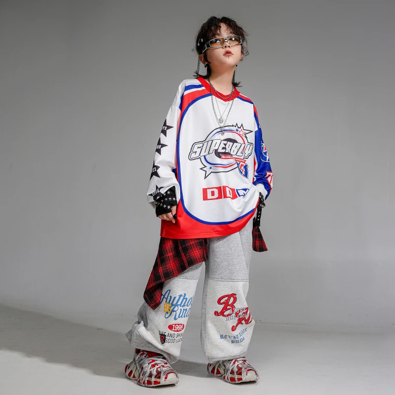 الأولاد K-pop البلوز قميص كبير الحجم السراويل البضائع الفتيات الهيب هوب الشارع الشهير الأطفال ملابس الجاز مجموعة الاطفال الشارع الشهير ملابس رقص #2