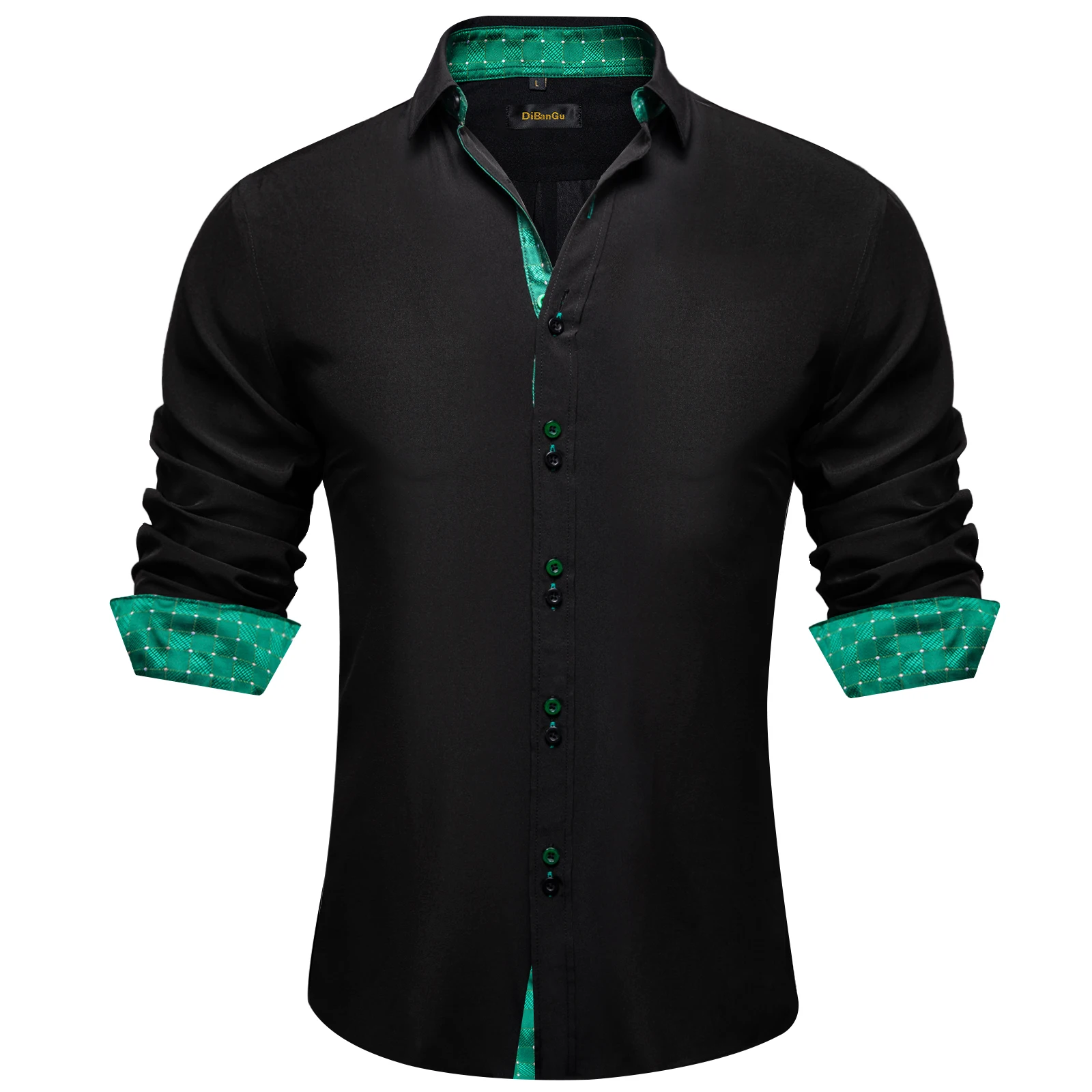 2023 Mens Solid Black and Green Check Paisley Polyester Shirts Luxury Men Clothing Wedding Party Dress Cotton Shirt Blouses