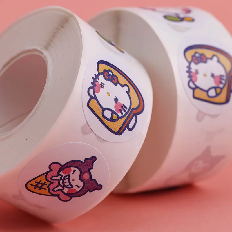 500PCS/Rolls Anime Kawaii Sanrio Stationery Stickers Melody Hello Kitty Emoticon Seal DIY Material Cute Children Reward Sticker