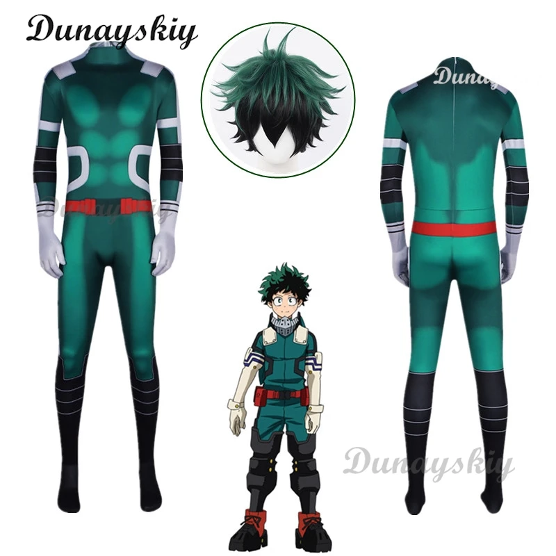 Midoriya Izuku Deku Battle Cosplay Costume Anime Cosplay Boots Shoes Wig Unisex Jumpsuit Set For Halloween