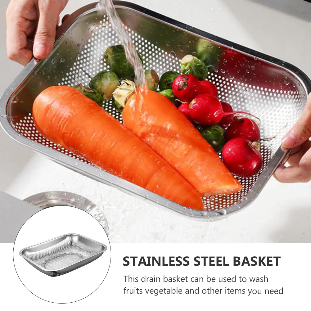 

1pc Stainless Steel Drain Basket Square Vegetable Basin Fruit Washing Kitchen Storage Multipurpose Fast Draining Ventilation
