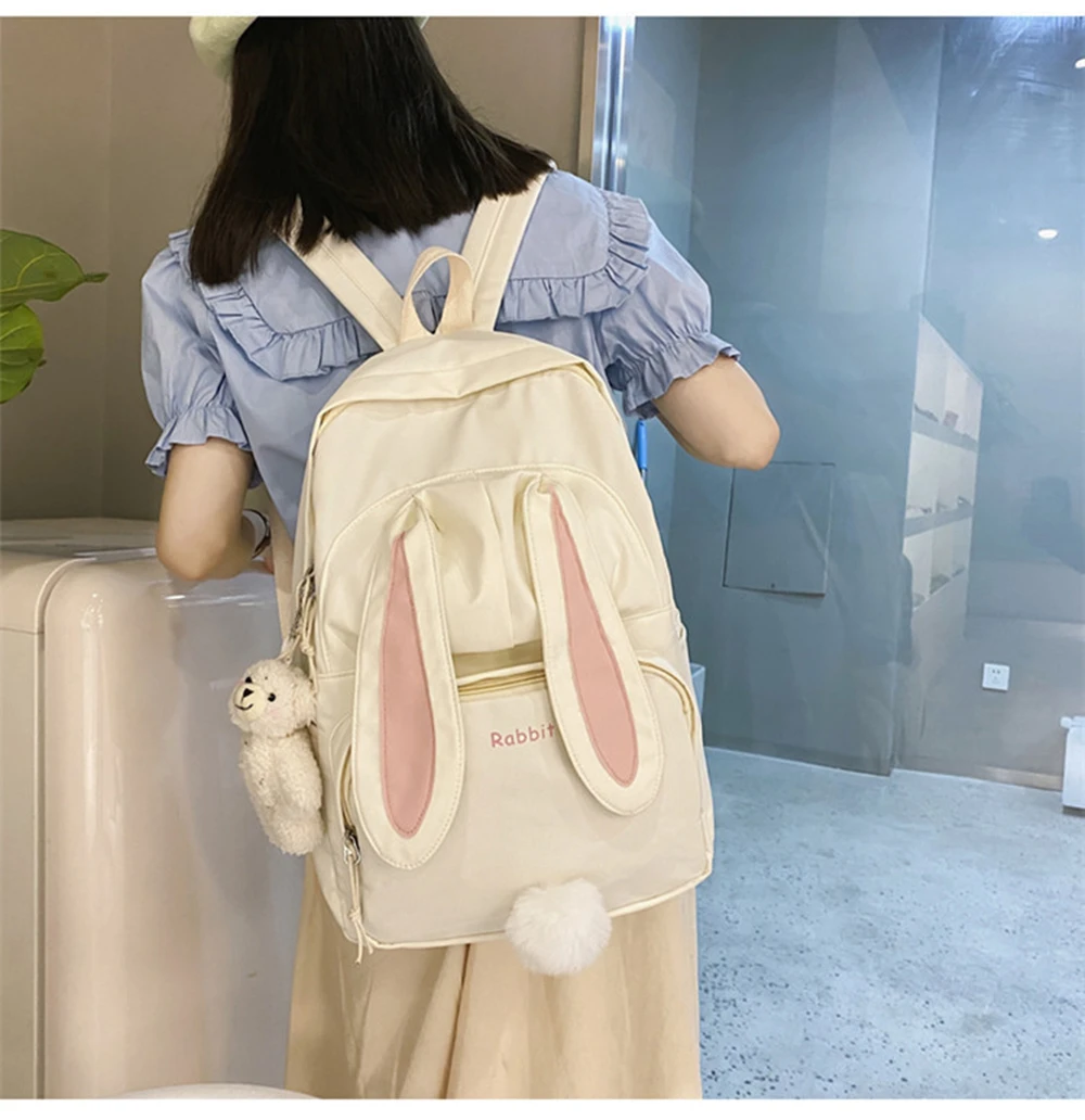 Schattige Konijn Jong Meisje Schoolrugzak Vrouw Grote Capaciteit Kawaii Rugzak Roze Vrouwen Nylon Cartoon Schooltas