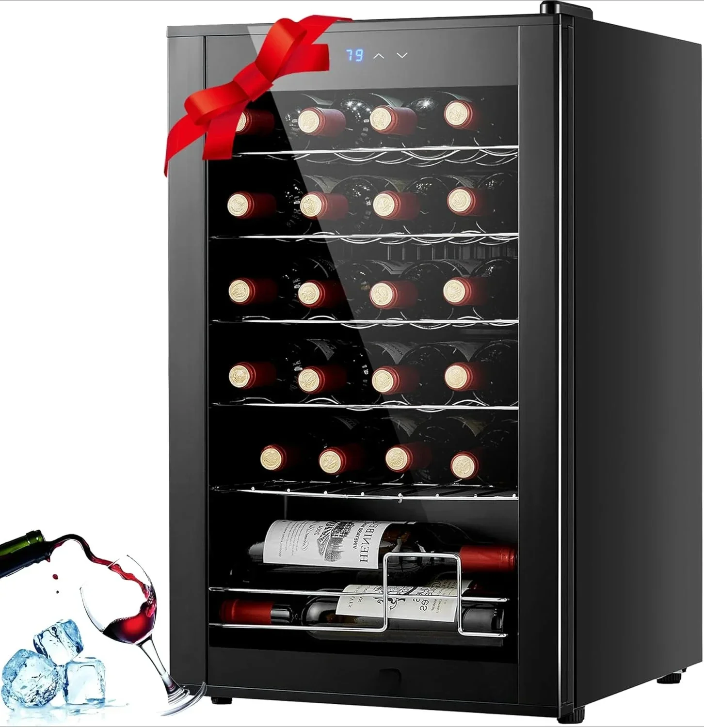 Compact 24-Bottle Wine Cooler Mini Fridge with Digital Temperature Control for Home Kitchen Bedroom 41-64.4°F