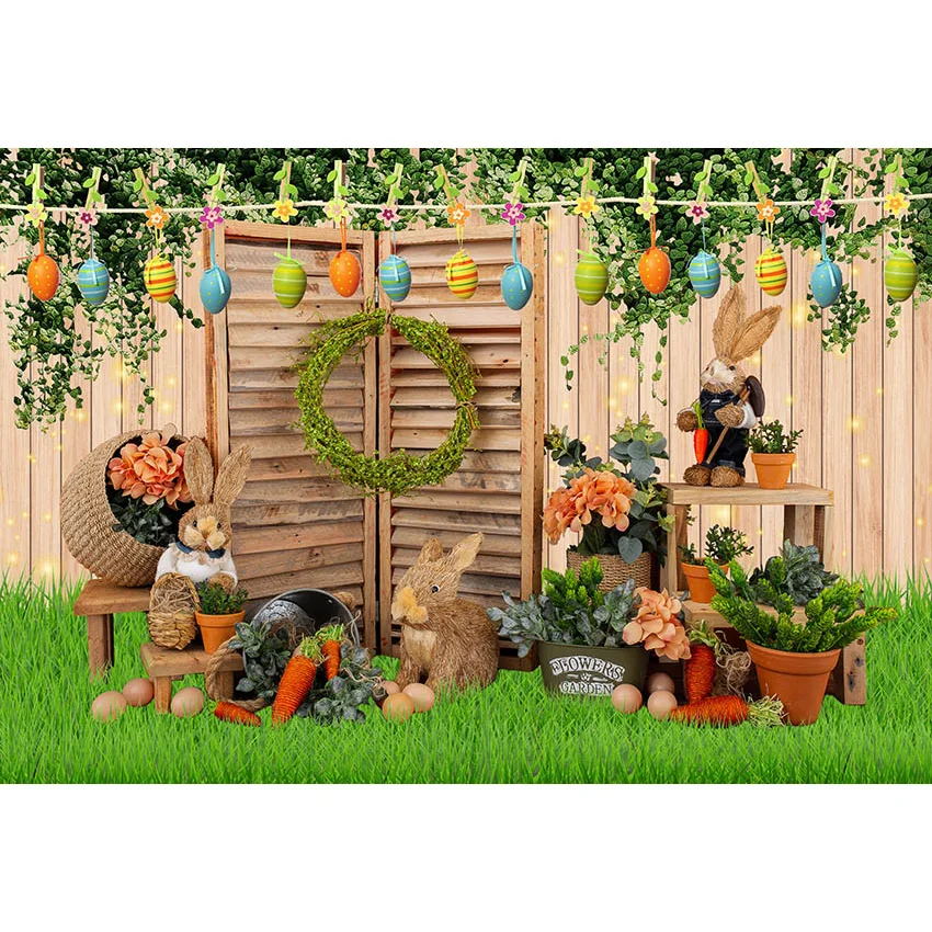 Mehofond Ostern Kulissen Frühling Eier Hase Porträt Fotografie Hintergrund Gras Kaninchen Baby Dusche Party Hintergrund Photophone