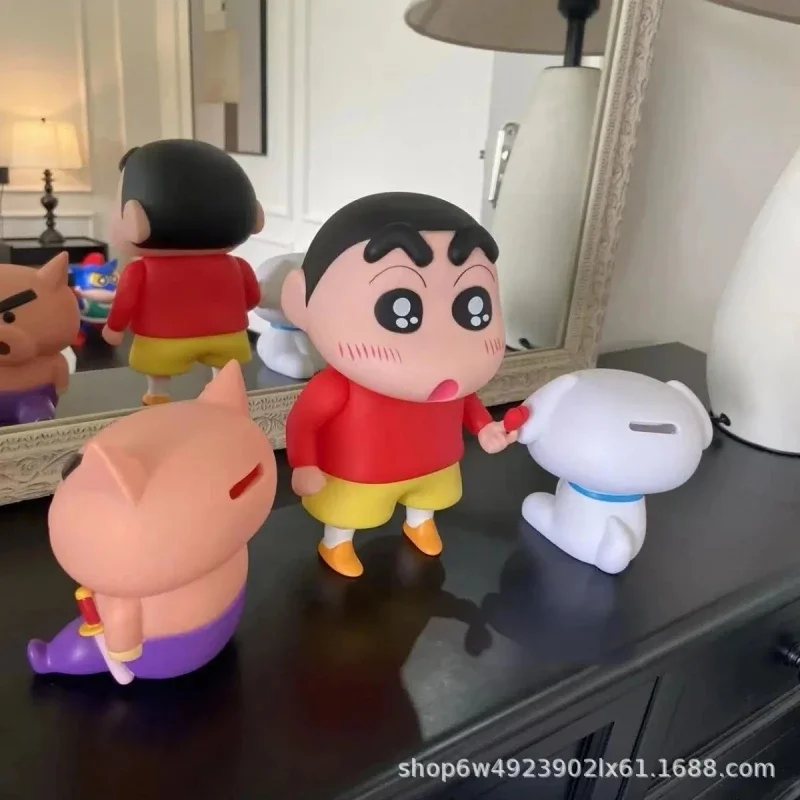 13cm New Crayon Shin Chan Piggy Bank Noob Zaemon Anime Character Hollow Scene Pvc Doll Trendy Jewelry Collection Toy Gifts