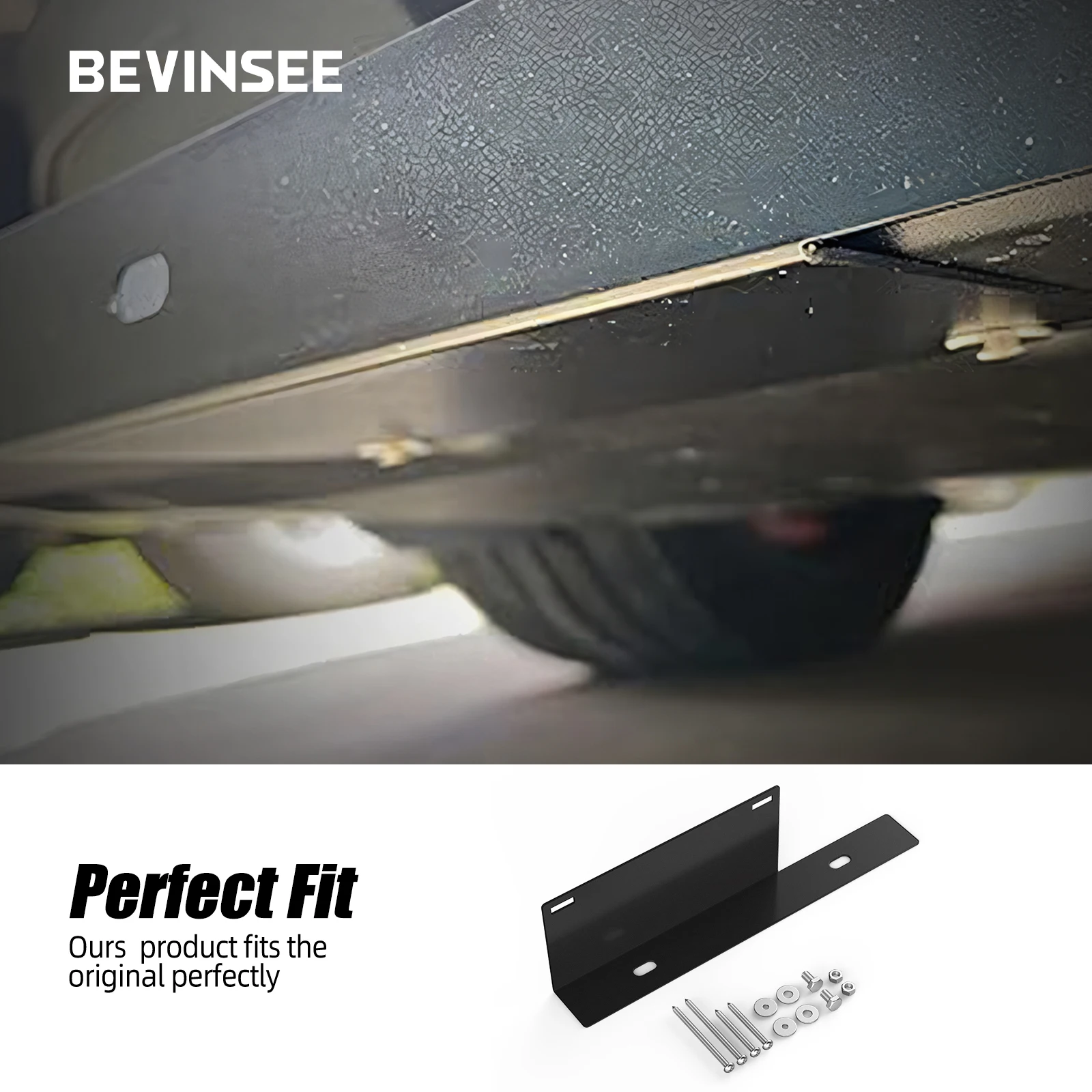 Imagen 6: BEVINSEE Relocador de soporte de montaje de placa de matrícula delantera de coche de acero para Ford Mustang 2015-2023