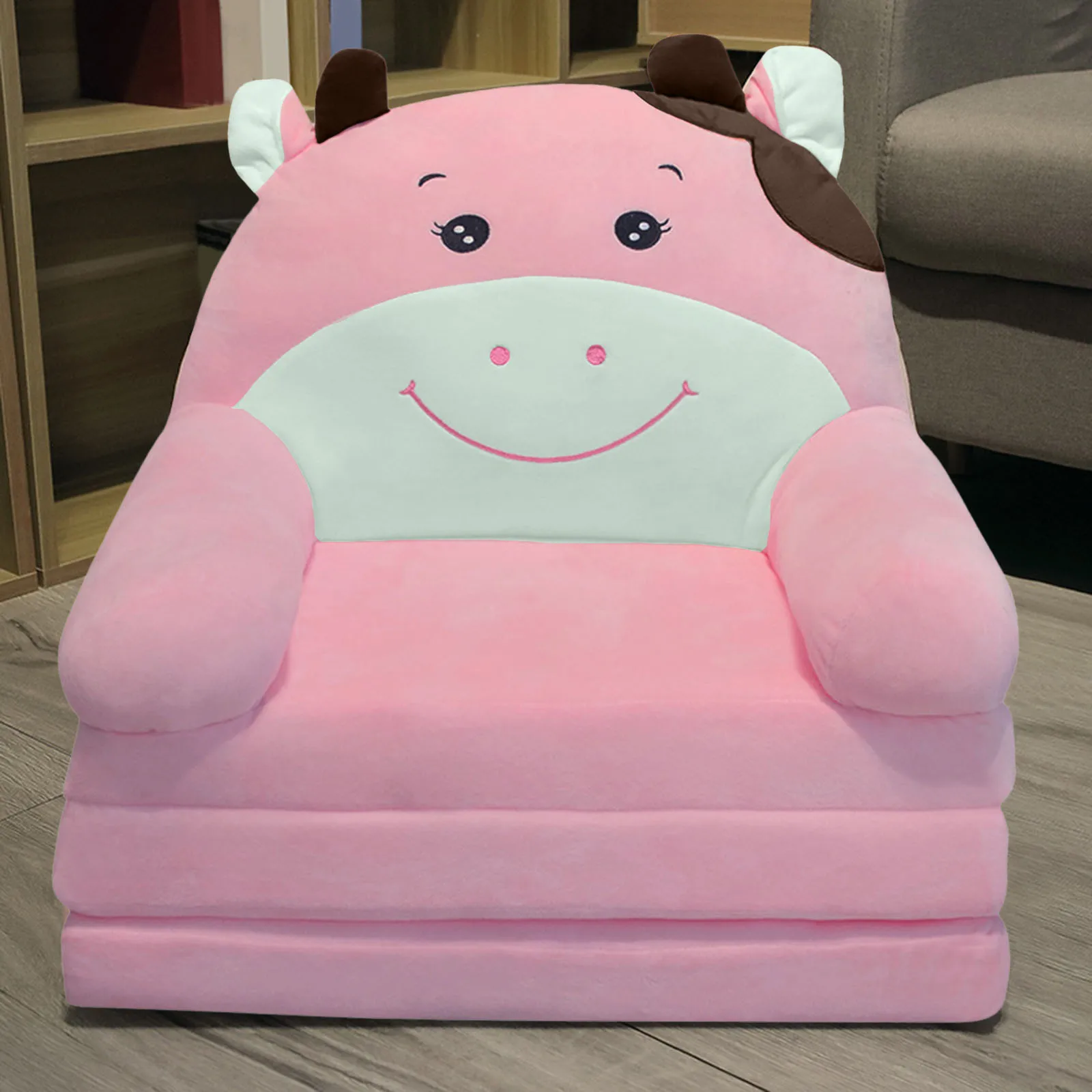 Children's 3-layer Folding Sofa Covers Plush Backrest Armchair 2 In 1 Foldable Children Sofa Covers Cute Cartoon Lazy Sofa Case