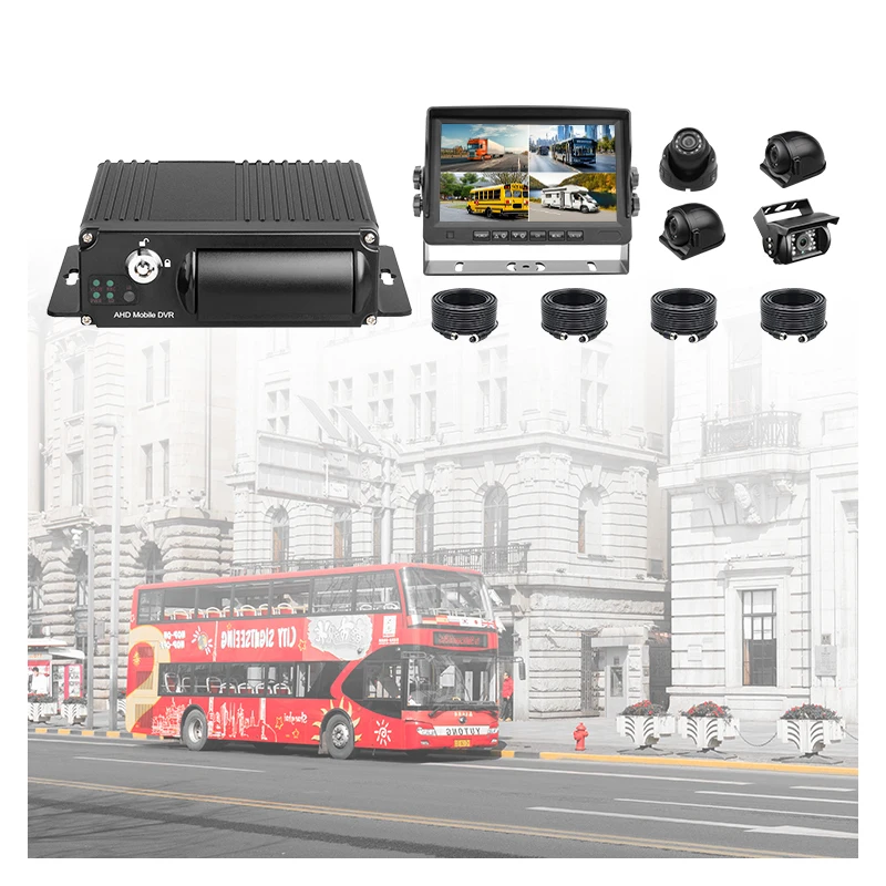 4Pcs 2.0MP Car Camera H.265 4CH AHD SD Mdvr Vehicle Car Dvr Recorder +7Inch Car Monitor +32G SD For CCTV Surveillance System