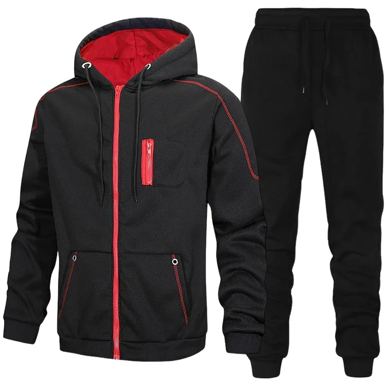 Fashion Men's Tracksuit Casual Hoodie Sweatshirts Coat Outdoors Sports Jogging Clothing Autumn Winter Single Zipper Jacket Pants view 2
