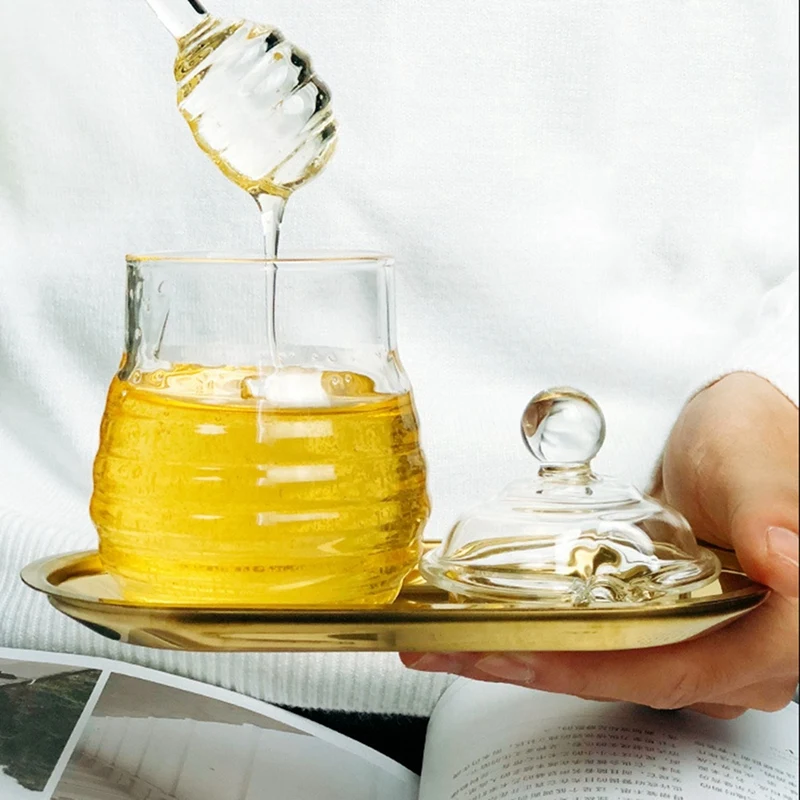Glass Honey Jar High Borosilicate Glass Kitchen Jar Honey Pot With Dipper And Lid Storage Jar Container 250ML image 2