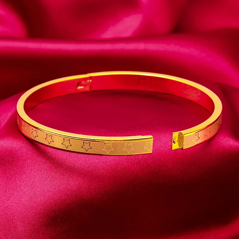Mylux Jewelry 24K gold five-pointed star clasp bracelet | AU999 full gold, three-dimensional five-pointed star surrounds the bra