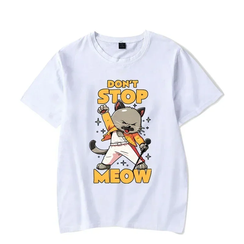 Hip Hop Street Style Cute Cool Girl Shirts Funny Graphic T-shirt DON’T STOP MEOW Women Shirt Printing Singing Cat Short Sleeves