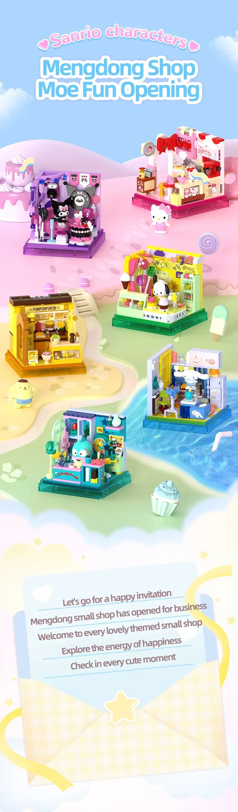 AREA-X Sanrio-Serie Architekturmodell-Bausteine MOC Straßenansicht-Spielzeug Kuromi Hellokitty Heimdekoration Geburtstagsgeschenke – Detail 1