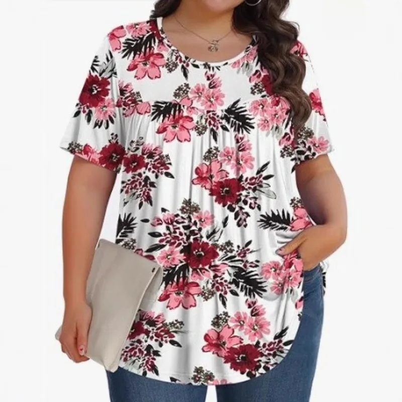

Women's New Crew Neck Short Sleeve Pullover Large Size Printed Top T-Shirt