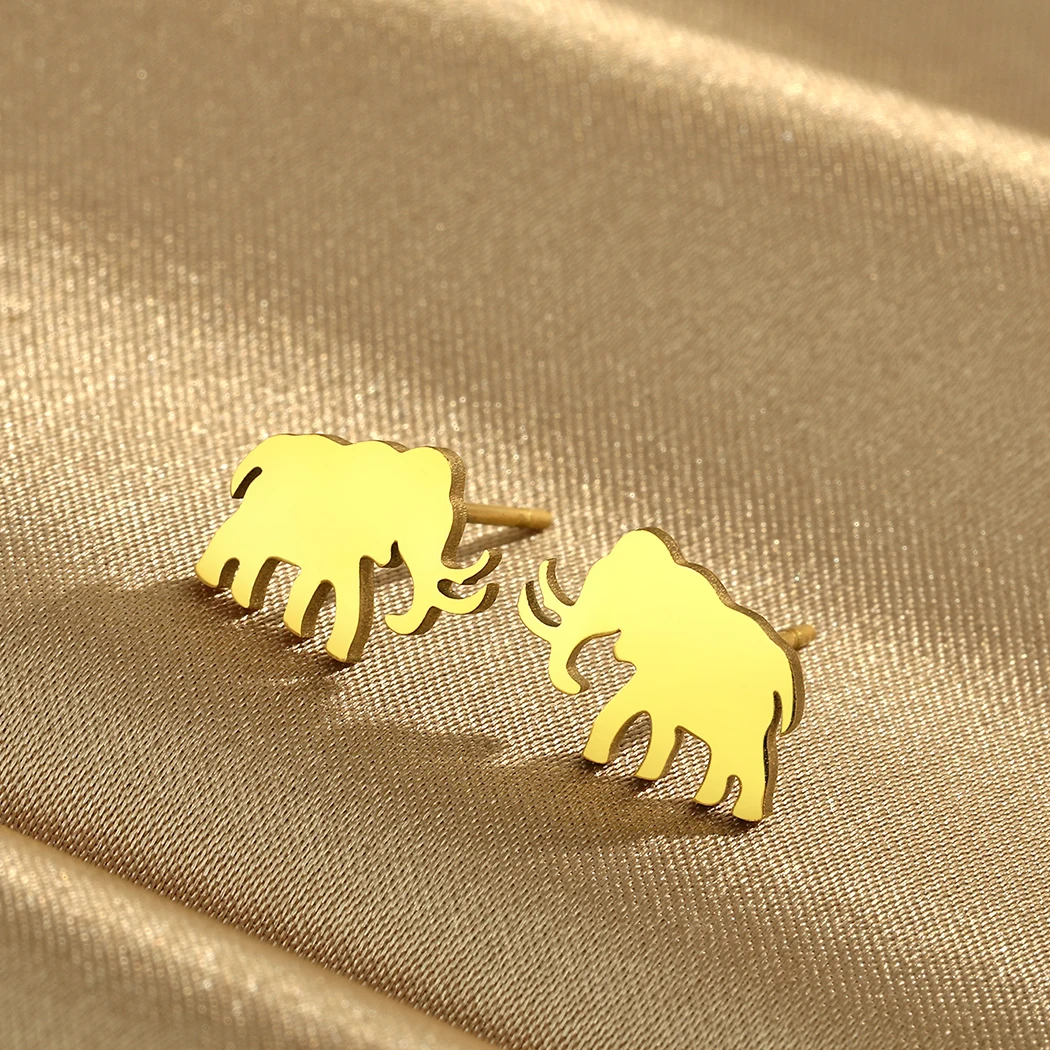 Todorova Tiny Silver Mammoth Studs Earrings Women Men Stainless Steel Wild Animal Earrings Prehistory Lovers Gift