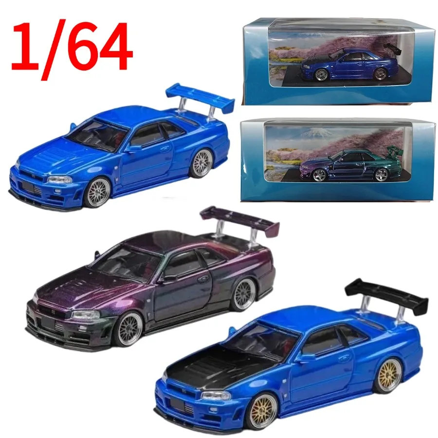 Fuji Diecast 1:64 Nissan Skyline GT-R R34 Z-Tune Alloy Car Model Nissan Play Vehicles Collectible Model Cars Toys for Boys Gift