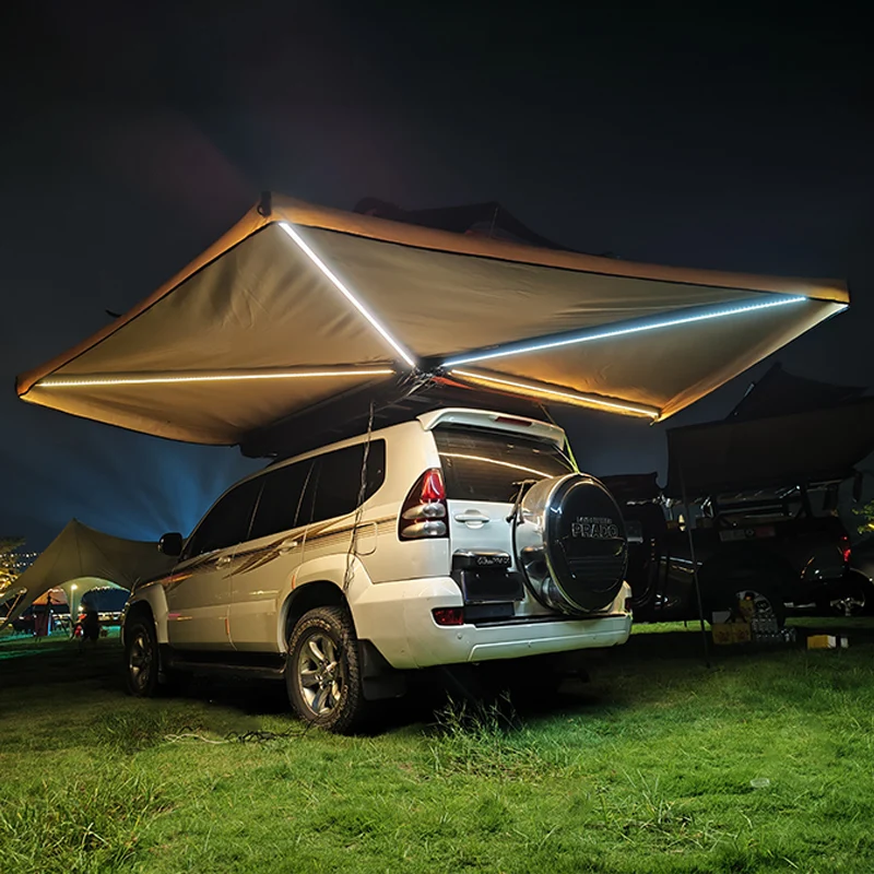 270 Degree Awning Free Standing  Foldable Truck Canopy Camping Car Roof Tent with LED Outdoor Sides Pickup Awning  4*4 for Car