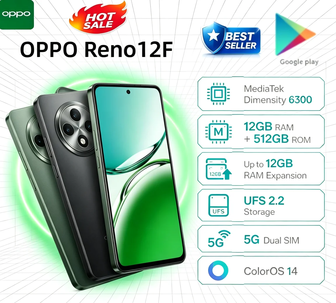High‑Demand 2026 OPPO Reno12F Original Unlocked Mobile Handset 12GB 512GB Large Internal Storage Optimized System Android