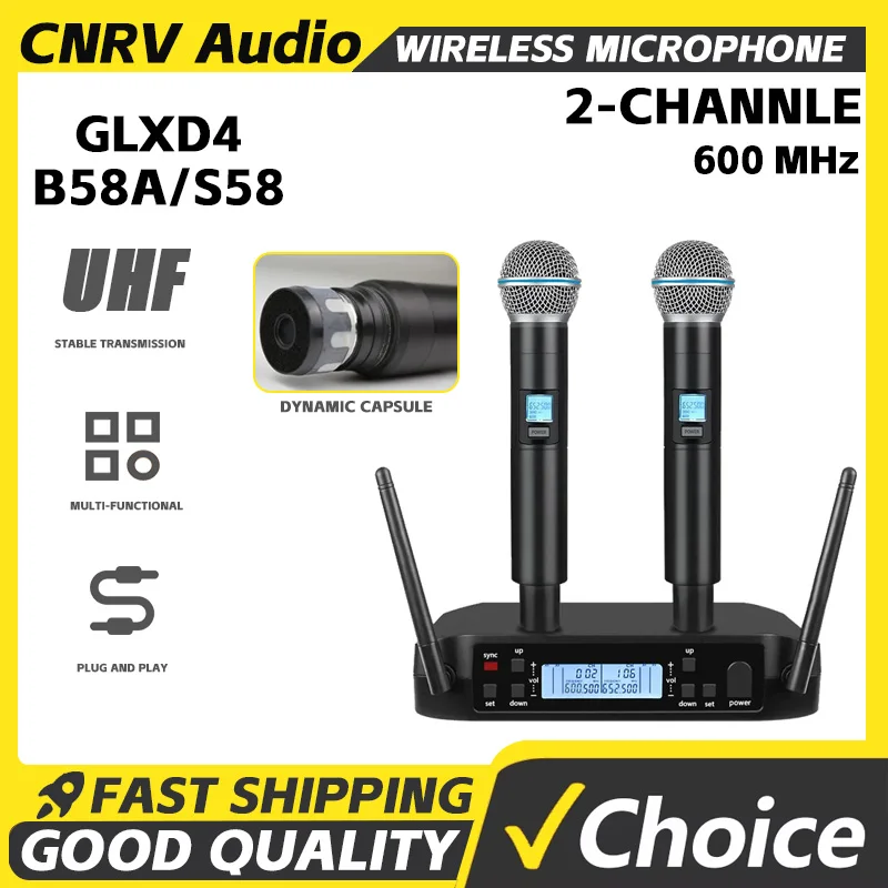 CNRV GLXD4 B58A Professional Wireless Microphone UHF System Handheld Mic, Suitable for Stage Speeches, Wedding Performances,