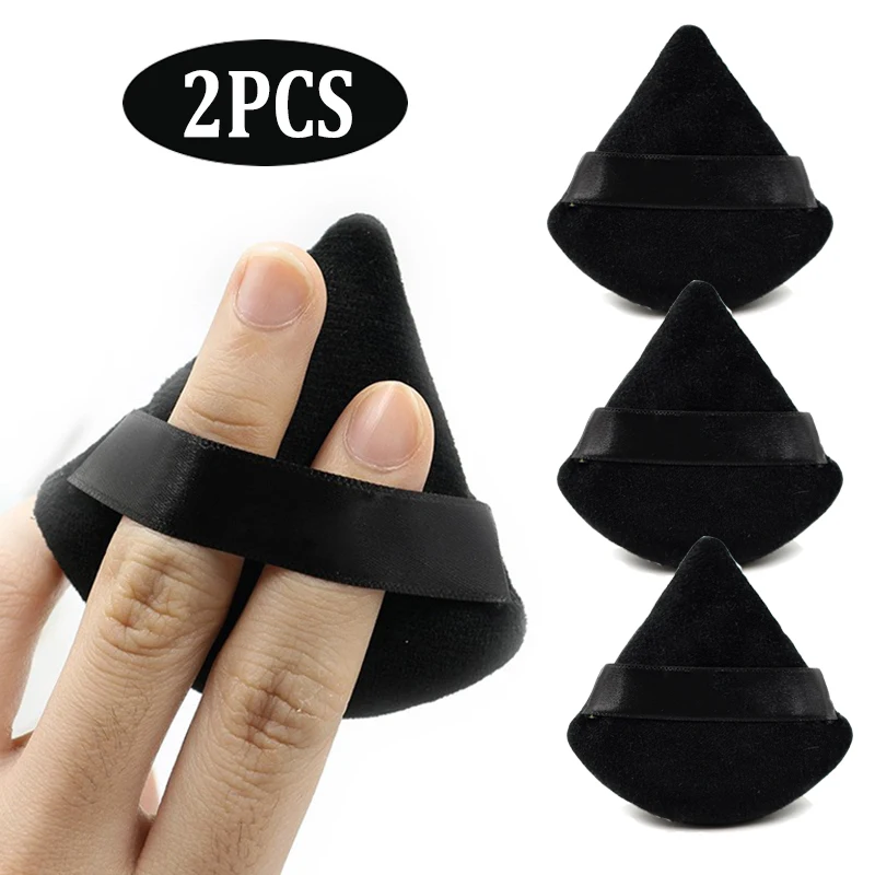 2pcs/bag Black Triangle Powder Puff Face Makeup Sponge Cosmetics Soft Cotton Face Makeup Puff Soft Velvet Washable Makeup Tools