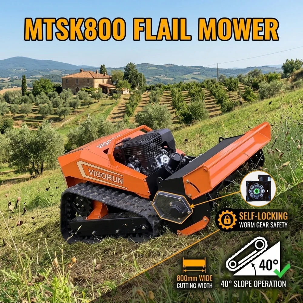 Lawn Mower Robot Wireless Safe Braking Mechanism Flail Remote Mower for Orchards & Vineyards