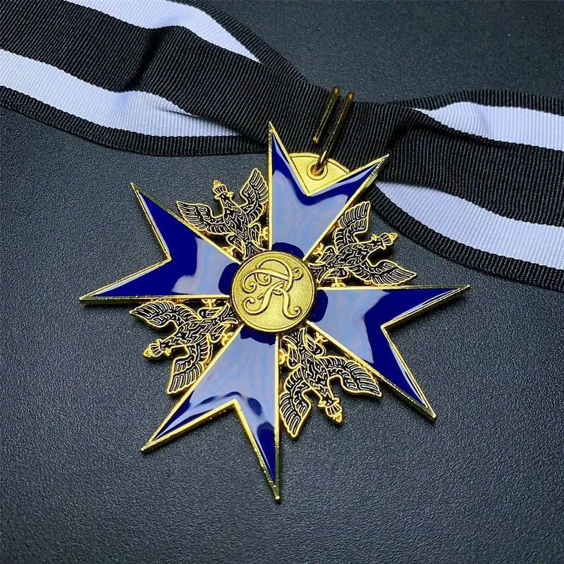 Black Hawk Prussian Enamel Badge with Ribbon Black Eagle Order Necklace Pendant Enamel Commemorative Medallion