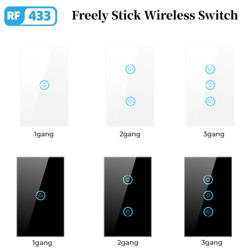 120 Wireless Switches RF433 Freely Stick Touch Wall Switch Wireless Controller With Tempered Glass Panel For Light 433Mhz Switch