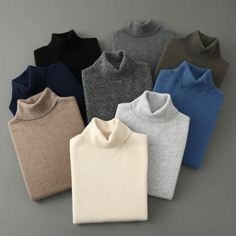 High Quality Autumn Winter Soft Warm Pullover Shirt High Neck Men 100% Cashmere Sweater Simple Classic Man Knit Top Clothes