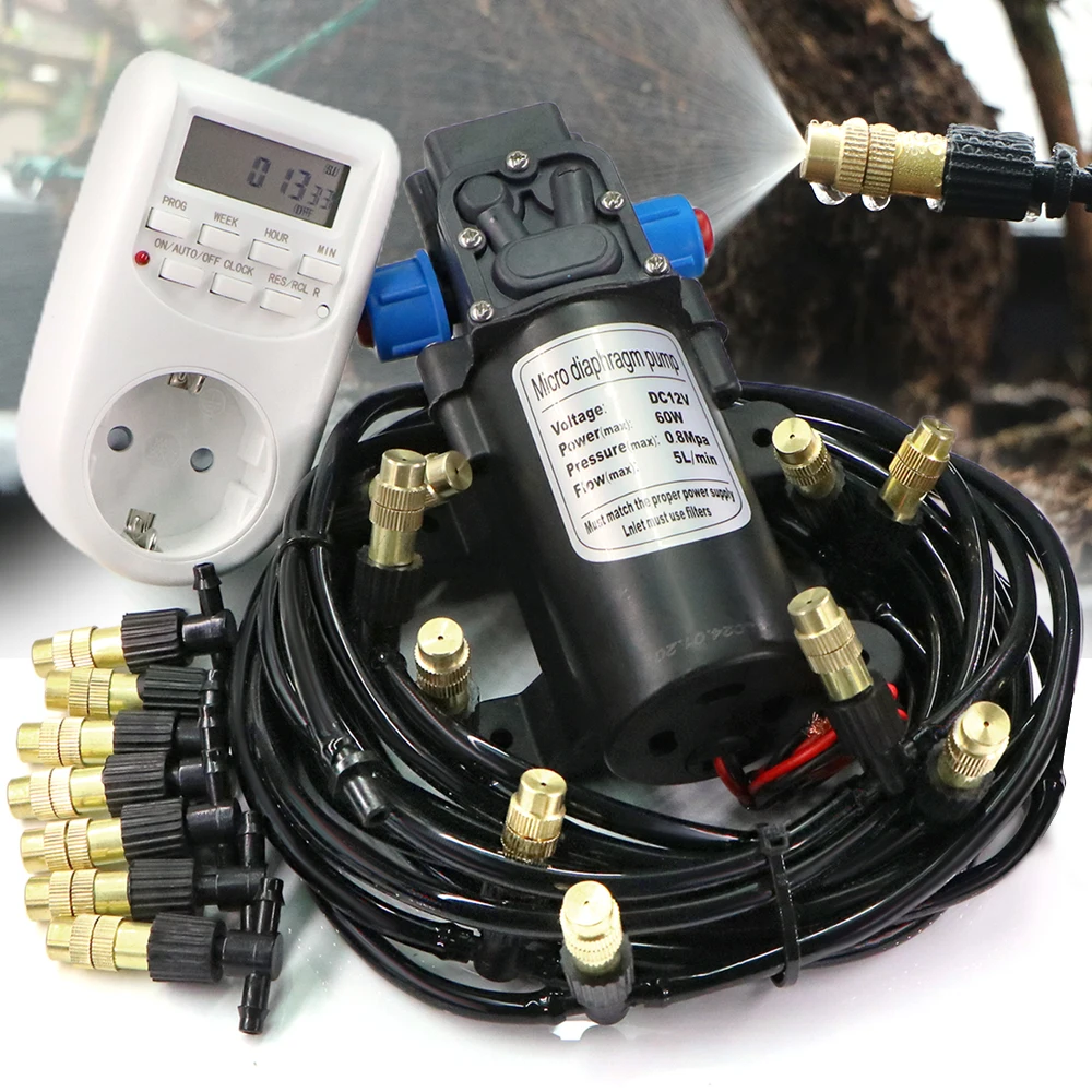30-10m 60W zestaw pompy samozasysającej mgła układ chłodzenia 1/4 "4/7mm regulowana dysza opryskiwacz z atomizerem nawadnianie ogrodu