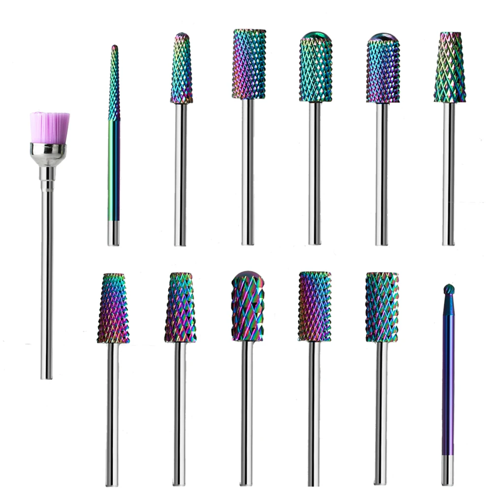 Rainbow Carbide Tungsten Nail Drill Bit Medical Stainless Steel Manicure Cutters Cuticle Clean Nail Drill Accessories Care Tools